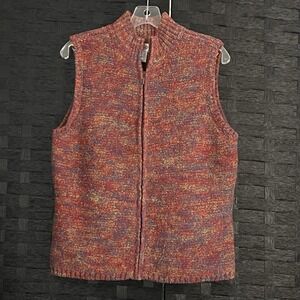 Talbots Women's Maroon Heather Wool Blend Zip Up Sweater Vest Size L VGC‎